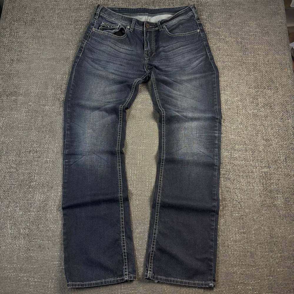 Buffalo David Bitton Six-X Straight Leg Jeans Mens 34x34 Dark Whiskered Stitch